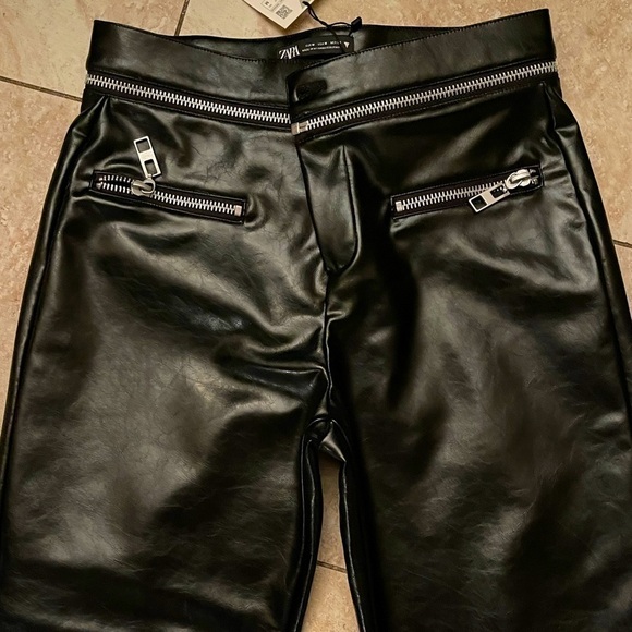 NWT Zara Sexy black pleather zippered pants - Picture 1 of 11